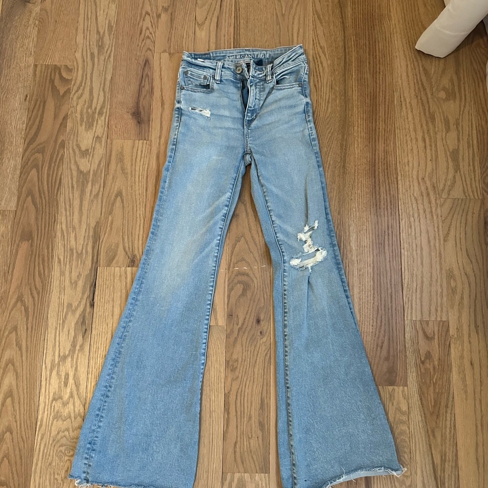 American Eagle Outfitters High Rise Light Blue Flare Jeans